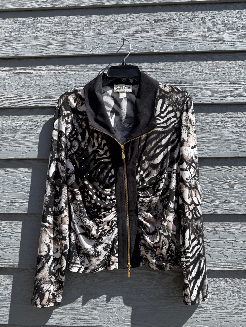 Joseph Ribkoff Black and White Printed Zip-Front Blazer